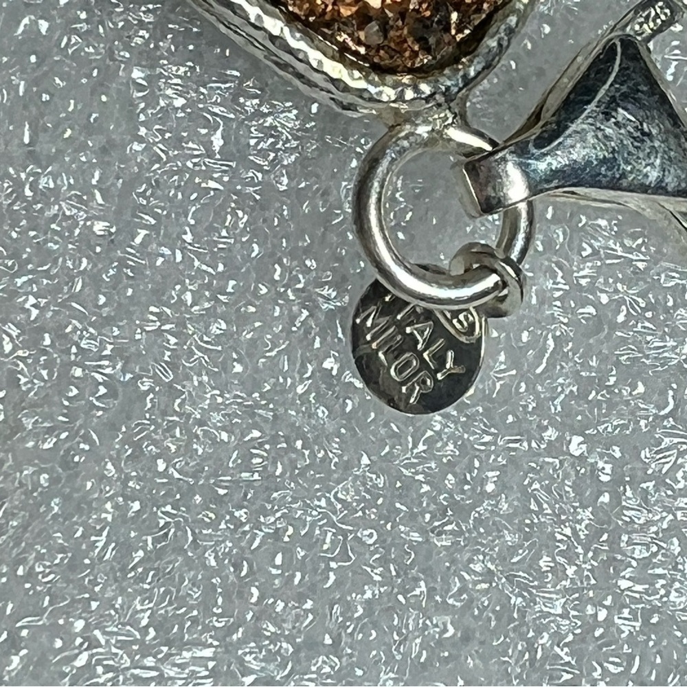 Vintage Milor Sterling Silver Cushion Shaped Gold Druzy Link Bracelet - Picture 5 of 7